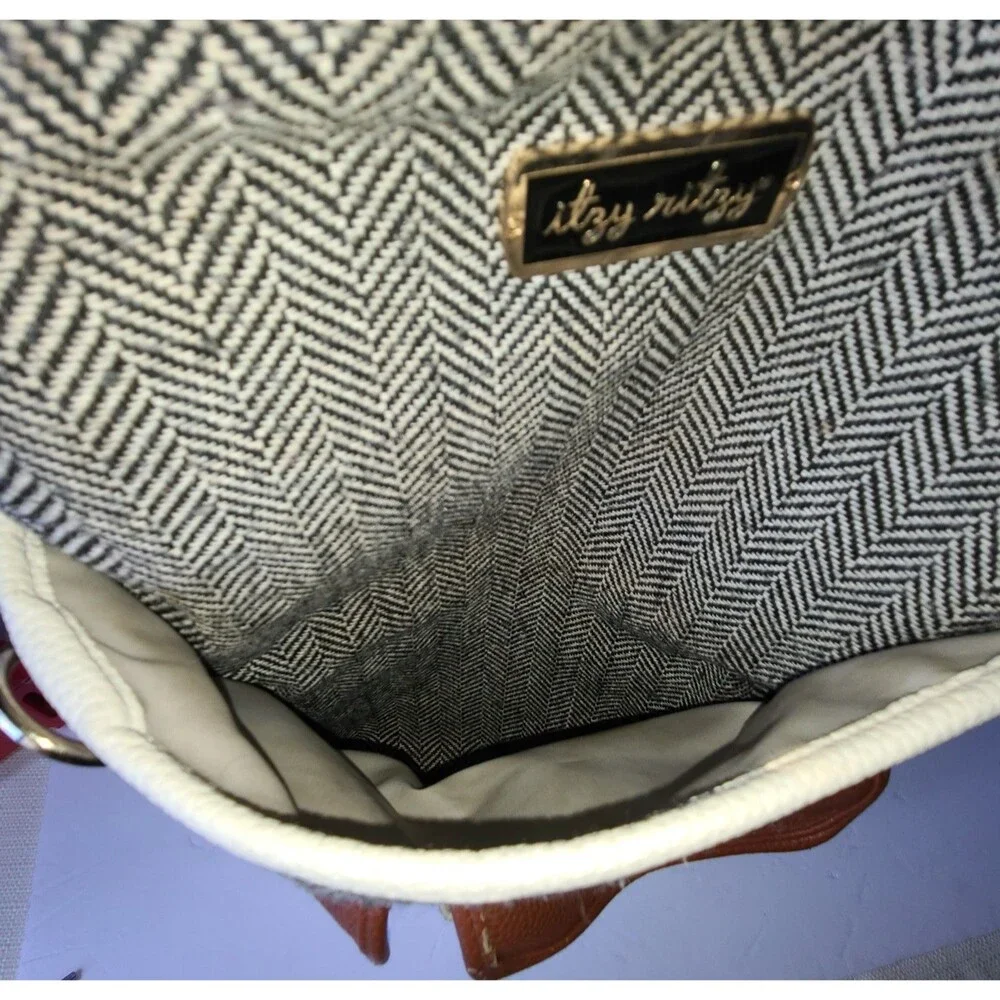 Itzy Ritzy Big Diaper Bag Backpack Coffee Cream Gray Herringbone